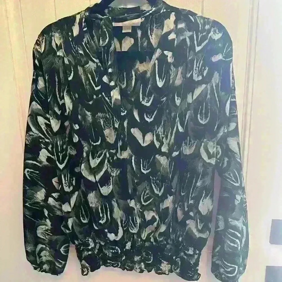 Michael Kors MK long sleeve black white women’s blouse size L large - Picture 1 of 5